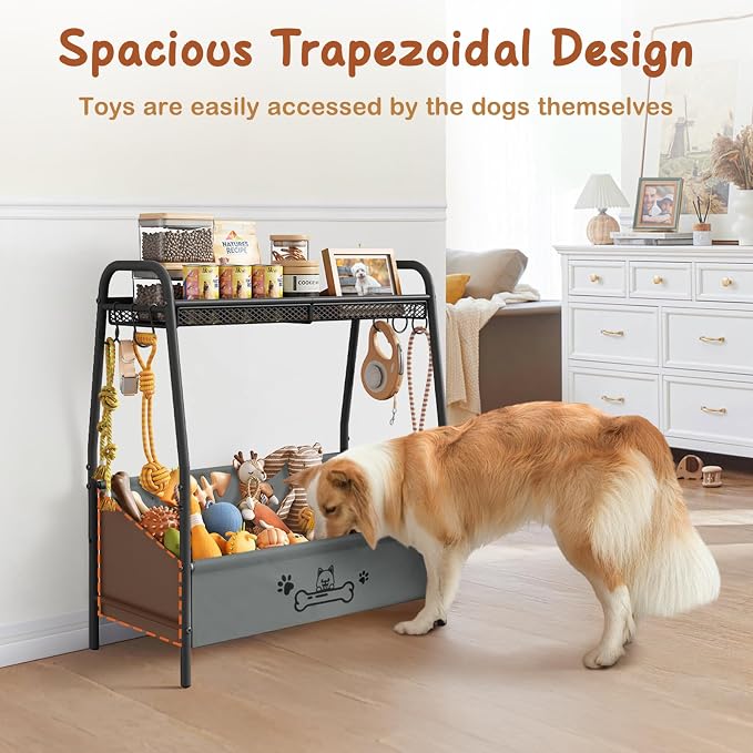 Lomivra Large Dog Toy Basket (23.6"x11.2"x9.7"), Dogs Toy Bin with Storage Organizer, Trapezoid Toy Box for Dog Stuff Accessories, Pet Toy Storage Holder Chest for Cat Dogs Essential Supplies