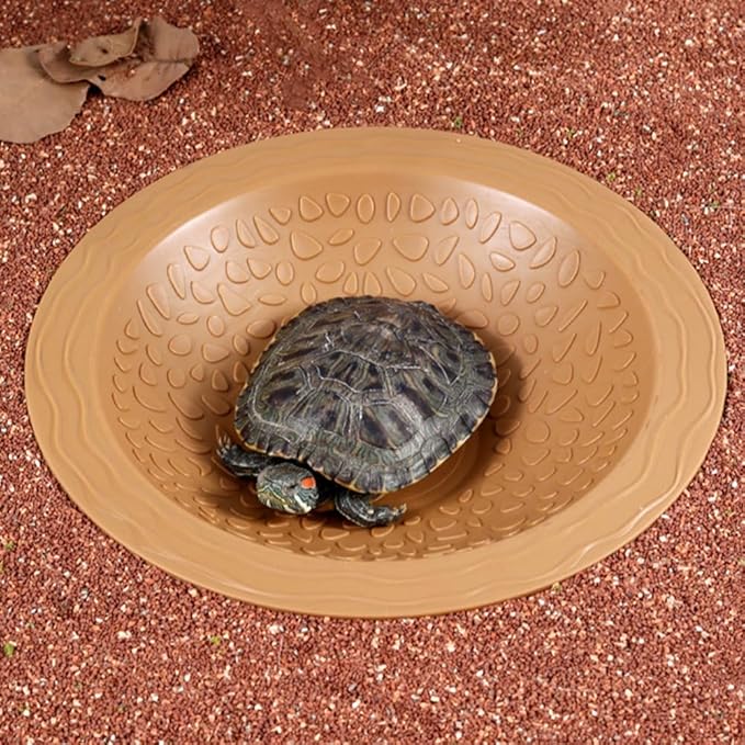 Turtle Bathing Pool Small for Reptiles & Amphibians - Resin Water Dish & Feeding Bowl with Gentle Slope - Safe for Turtles, Lizards, Frogs, Snakes (Yellow)