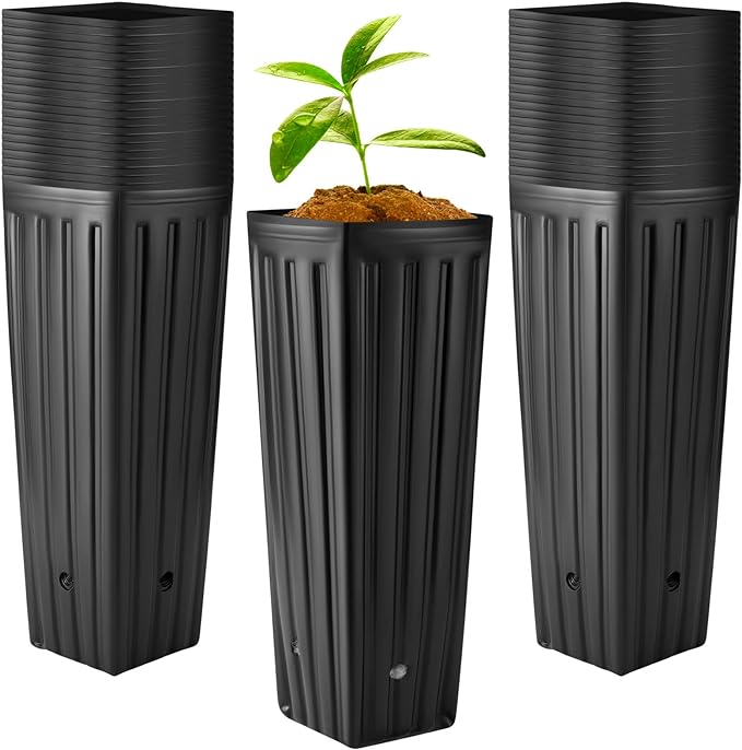 Nuenen 100 Pcs Tall Tree Pot Plastic Deep Plant Nursery Pots Black Seedling Treepots Flower Plant Container with Drainage Holes for Indoor Outdoor Gardening (11.8" H X 3.9" W)