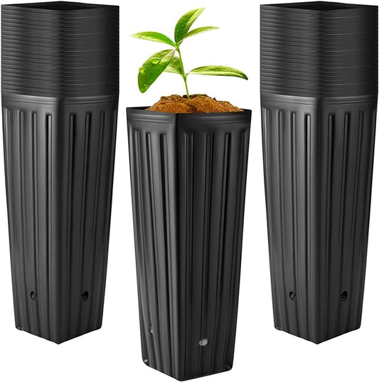 Nuenen 100 Pcs Tall Tree Pot Plastic Deep Plant Nursery Pots Black Seedling Treepots Flower Plant Container with Drainage Holes for Indoor Outdoor Gardening (11.8" H X 3.9" W)
