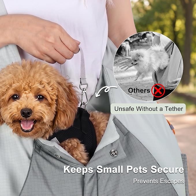 FURTIME Dog Sling Carrier, Puppy Sling for Small Dogs Up to 16 lbs | 2-in-1 Backpack and Shoulder Bag, Hands-Free Pet Carrier with Safety Tether & Adjustable Strap for Outdoors, Grey