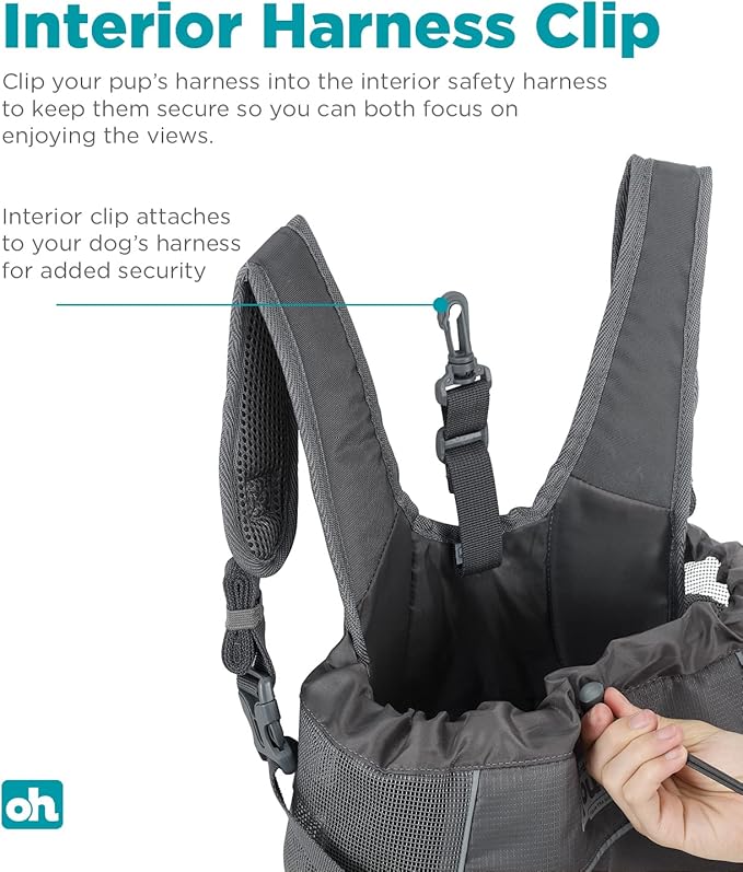 Outward Hound PupPak Dog Front Carrier, Gray, Small, 12" x 11.5" x 7.5" | Hands-Free Pet Backpack, Water-Resistant, Breathable Mesh, Safety Clip, Hiking & Camping, Small Dogs up to 10 lbs