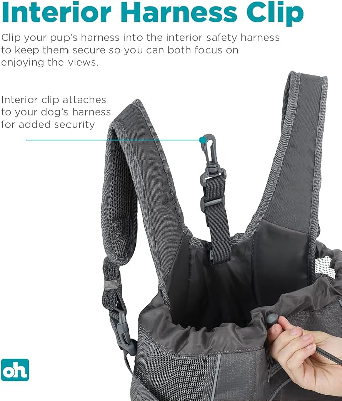Outward Hound PupPak Dog Front Carrier, Grey, Medium, 12.5" x 9" x 14" | Hands-Free Pet Backpack, Water-Resistant, Breathable Mesh, Safety Clip, Hiking & Camping, Small Dogs up to 20 lbs