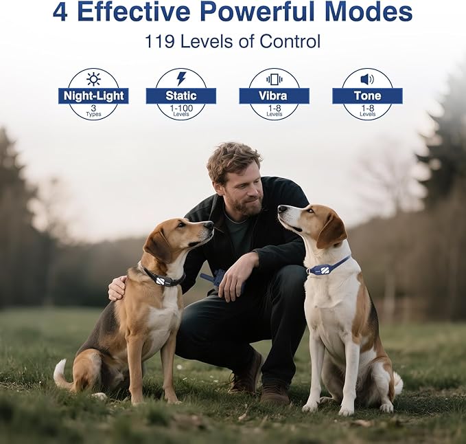 Dog Training Collar 2 Dogs (20-140 Lbs) - 4200FT Dog Training Collar with Remote, 4 Powerful Modes with 119 Training Levels Rechargeable Electric Dog Collar for Large Dogs