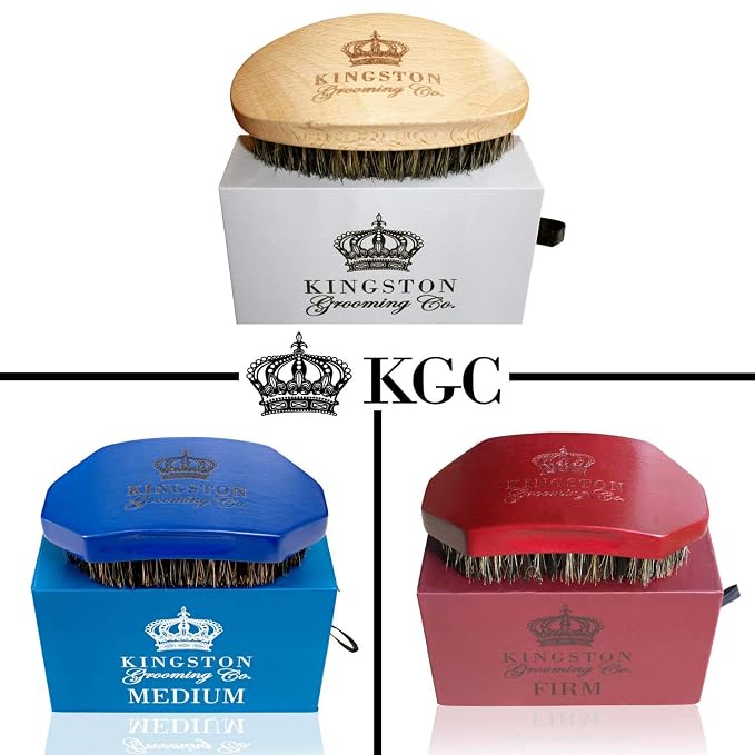Kingston Grooming Co. Premium Boar Hair Brush Bundle - Original, Medium & Firm Wave Brushes for Men - Boar Hair Brush, Perfect Edge and Hair Waver - Travel Case Included