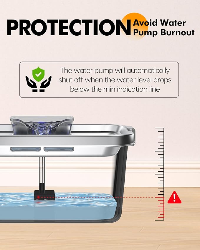 PETIMI Dog Water Fountain, 2 Gallon 304 Stainless Steel Large Pet Water Fountain for Dogs & Cats, Ultra Quiet Indoor Pet Fountain, Safety Lock, 3 Replacement Filters Included, Smart Pump Protection