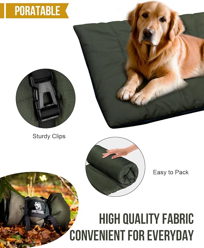 ONETIGRIS Washable Dog Bed Portable Outdoor Pet Mat Anti-Slip L | Foldable travel mat for dogs with soft insulated filling. Collapses compact for camping trips. Easy clean & stays put.