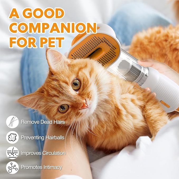 Cat Dog Grooming Vacuum Kit with Brush, Low-Noise Pet Hair Shedding Trimming Grooming for Indoor Cats Dogs, 4 in 1 Pet Vacuuming Groomer for Long or Short Haired Kitten Accessories(White)