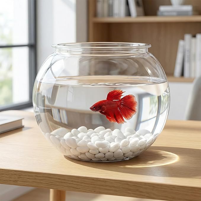 Beavorty Plastic Fish Bowl 0.5 Gallon Clear Spherical Aquarium Tank for Small Goldfish Betta Turtle Desktop Decor Mini Water Garden