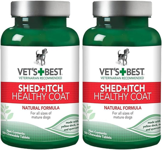 Vet's Best Healthy Coat Shed & Itch Relief Dog Supplements | Relieve Dogs Skin Irritation and Shedding Due to Seasonal Allergies or Dermatitis | 50 Chewable Tablets,(Pack of 2)