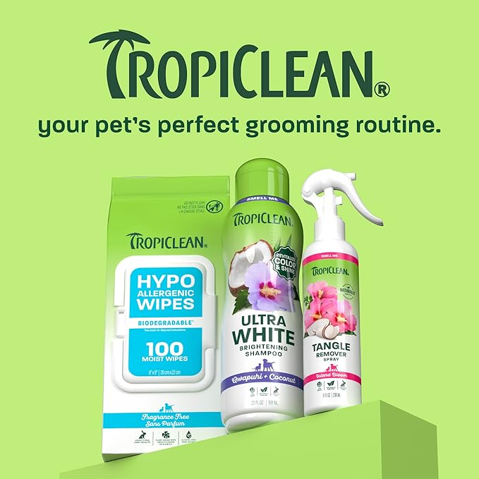 TropiClean Whitening Dog Shampoo, Whitening & Brightening, For All Coat & Color Types, Puppy Safe, Made in the USA, Cat Friendly, 20oz.