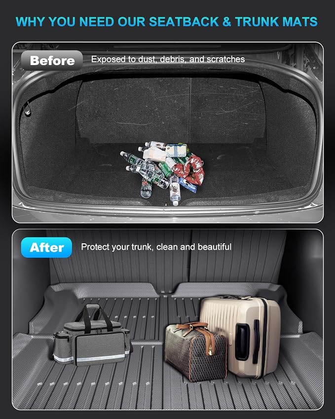 Cargo Mat Compatible with Tesla Model 3 2018-2023, Heavy-Duty TPE Trunk Liner Rear Seat Back Protector Model 3 Accessories Custom Fit Trunk Mat- 5PCS