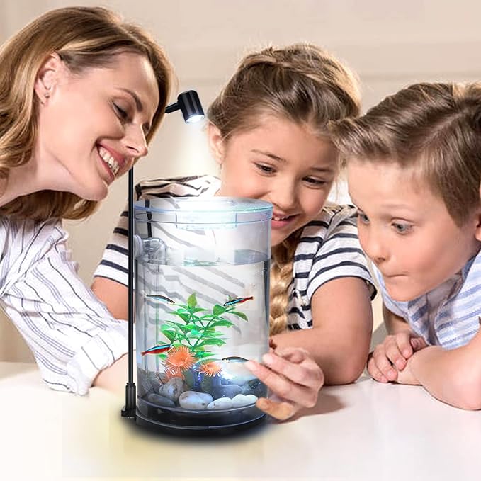 Oltraman LED Aquarium Light, 3W USB Powered Fish Tank Plant Lamp with Black Base Board for 360 Betta Fish Bowl, Potted Plants, Succulents, Miniature Landscape
