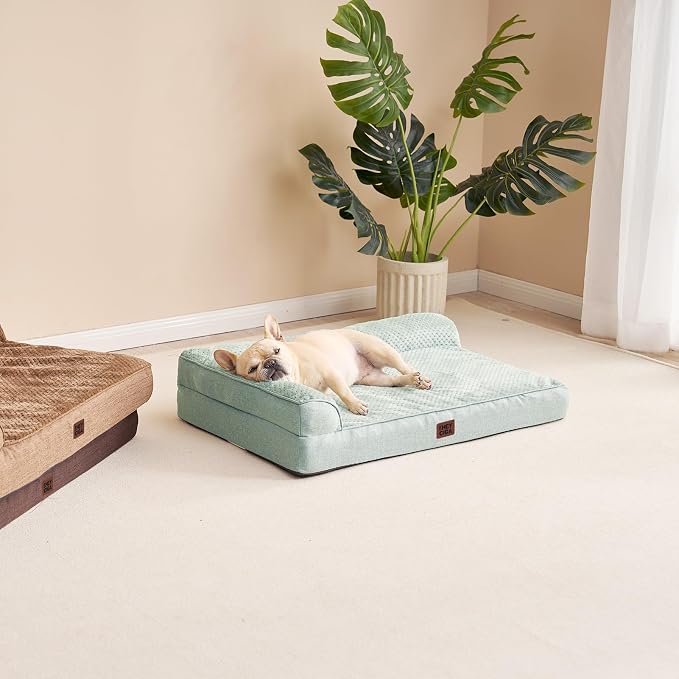 EHEYCIGA Orthopedic Dog Bed Medium Size Dogs, Memory Foam Dog Bed with Washable Removable Cover, Waterproof Pet Sofa Couch for Crate with Nonskid Bottom, 30x20x6, Greyish Green | Small Dog Sofa with Washable Removable Cover, Waterproof Pet Couch for Cr...