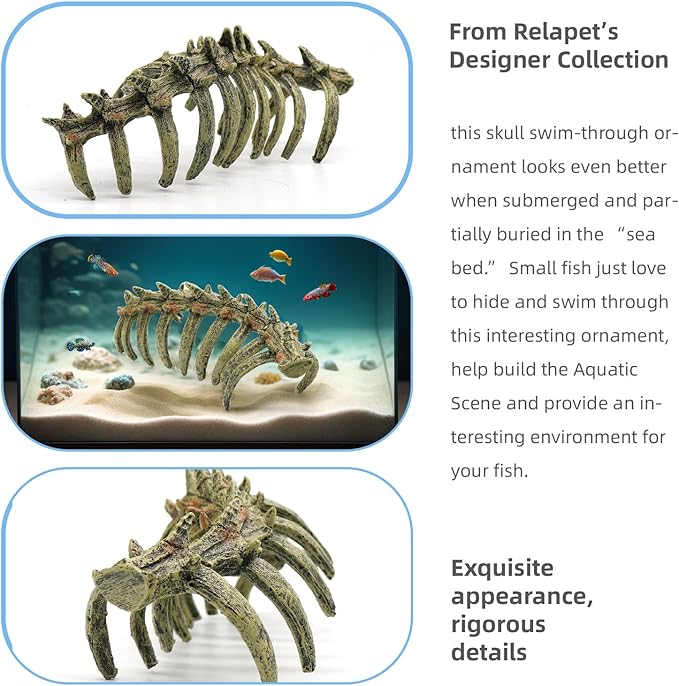 relaqcc Aquarium Skull Animal Skeletons, Reptile Tank Accessories, Fish Tank Decorations for Amphibians, Betta Fish, Shrimp, Hermit Crab, Leopard Gecko