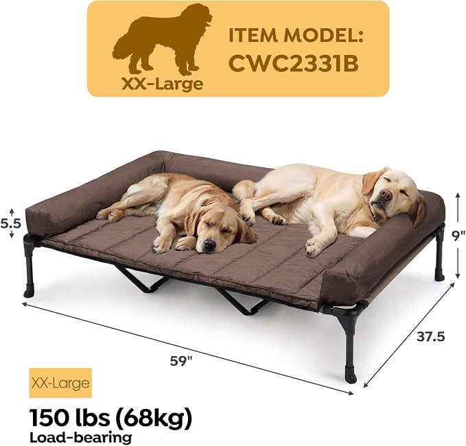 Veehoo Cooling Elevated Dog Bed Add Removable Waterproof Bolster Cushion Mat, Raised Pet Cot with Breathable Teslin Mesh, No-Slip Feet, Dog Sofa Bed for Indoor Outdoor, XXLarge, Brown CWC2331B
