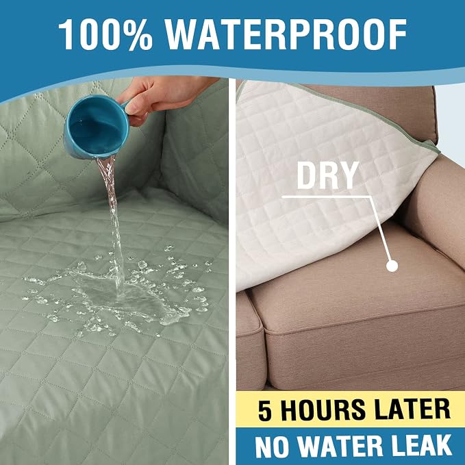H.VERSAILTEX Couch Cover, Sofa Cover 2 Cushion Couch, Dog Couch Cover Protector, Furniture Covers for Pets, 100% Waterproof Cover with Non-Skid Backing & Elastic Straps(Loveseat, Pale Aqua)