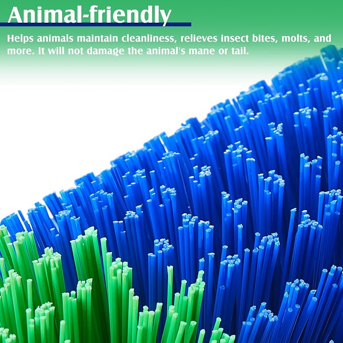 1 Pack Livestock Scratching Brush, Blue and Green | Animal Scratcher, Itch Relief Grooming, Horse Goat Cow Scratcher, Fence Post Mounting, Durable Bristles, Farm Livestock Care