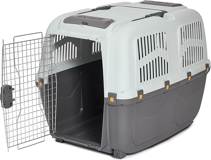 Skudo by MidWest 42-Inch Travel Carrier, Gray, Fits Pets up to 80 lbs | Hard-Sided Pet Carrier, Travel Crate with Handle, Ventilated Design, Locking Tabs, Easy Assembly