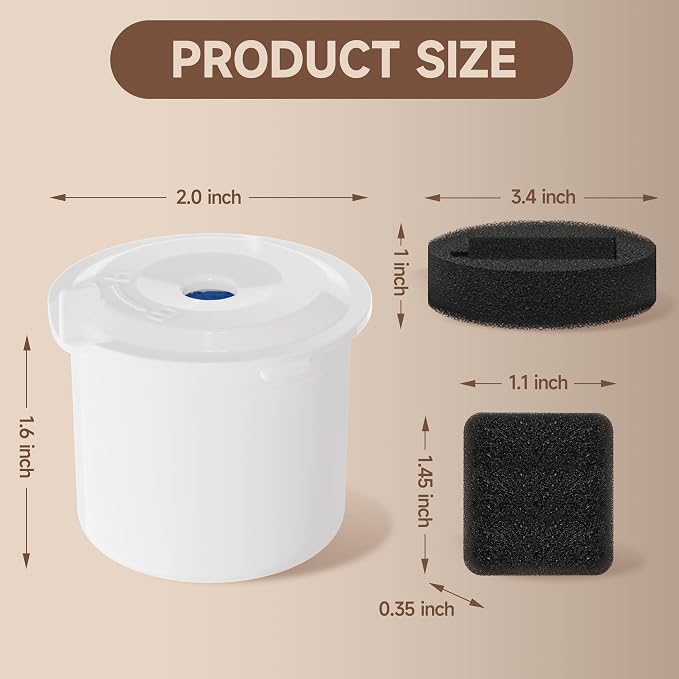 PETIMI Accessories Set (Replacement Filter & Water Pump Sponge) for Pet Water Fountain- 6 pcs Packed Filters and 3 pcs Packed Sponges, Fits PETIMI Glass & Ceramic Pet Fountain Series