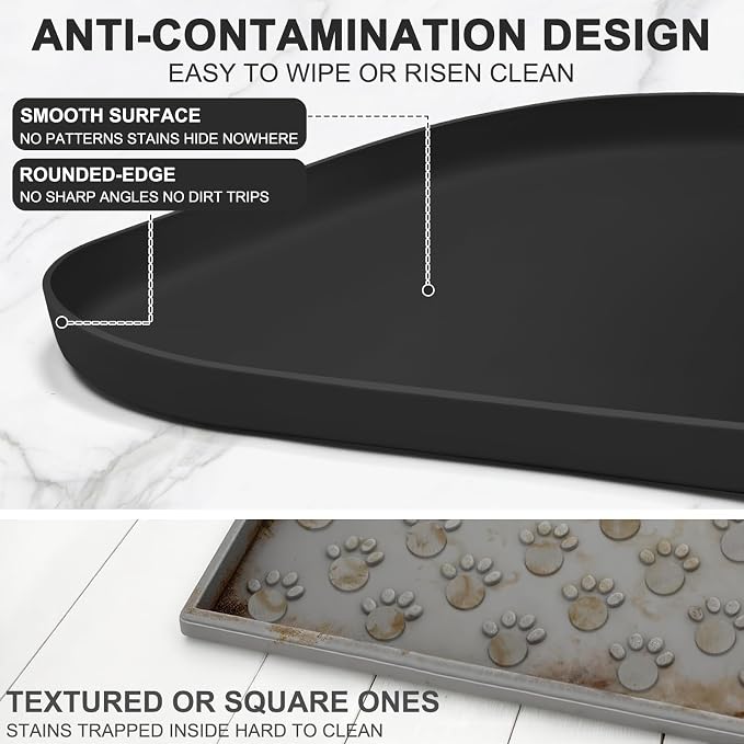 SMILOOL Waterproof Silicone Pet Food Mat with Raised Edge for Dog & Cat | 36" x 24" Non-Slip Large Pet Feeding Mats with Lip for Food & Water Bowl, Food Grade, Easy Cleaning, Black