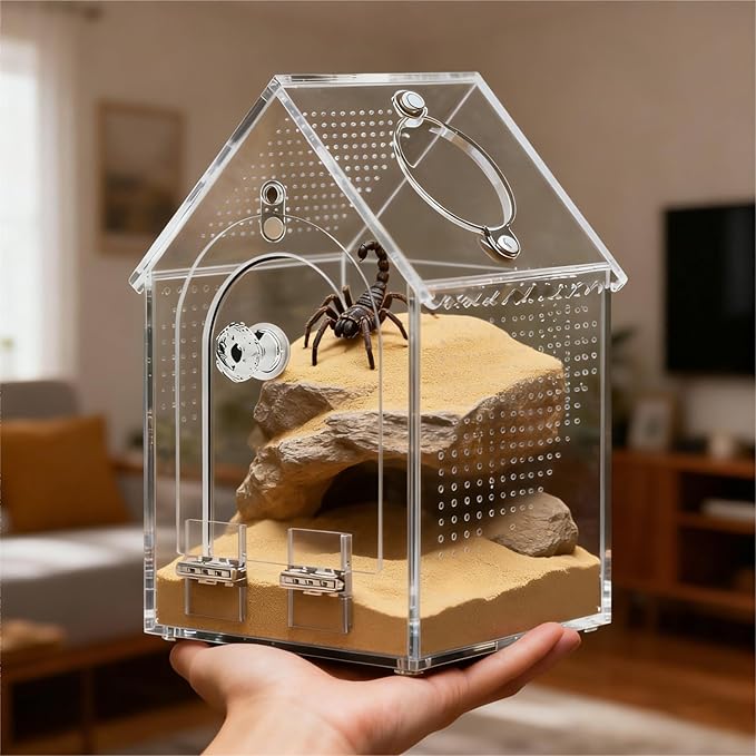 Jumping Spider Enclosure Kit，Pre-Assembled 8 * 5 * 5in Acrylic Tarantula Terrarium，Reptile Ventilated Habitat Accessories for Spider, Mantis, Snail, Frog, Hermit Crabs & Small Pets