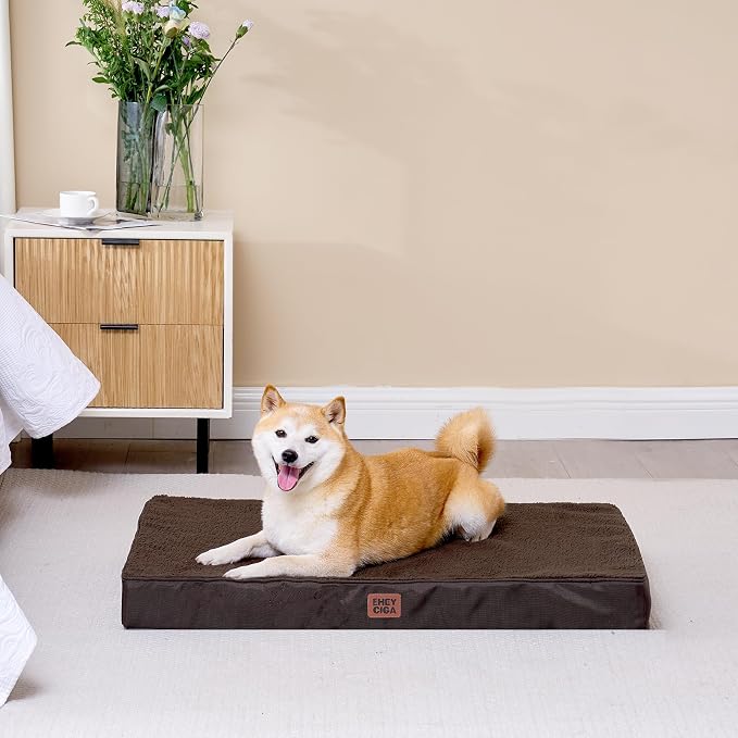 EHEYCIGA Orthopedic Dog Bed with Removable Washable Cover, Brown, 30IN | Egg Crate Foam Support, Durable Oxford fabric, Non-Slip Bottom, Machine Washable, Soft Waterproof Plush Pet Bed Mat For Crate