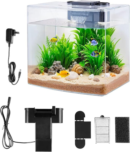 VEVOR Fish Tank Aquarium, 3.5 Gallon, Arch Design, Ultra-Clear GPPS Smart Tank with Adjustable 3-Color Lighting, Self-Cleaning System for Freshwater & Saltwater Fish - Home, Office Use