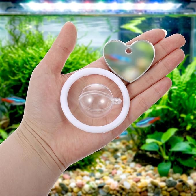 Betta Fish Exercise Ring and Betta Mirror Set, Heart Floating Exercise Mirrors, Betta Ring Enrichment Toys, Betta Fish Toys for Fish Tank, Betta Tank, Aquarium Accessories