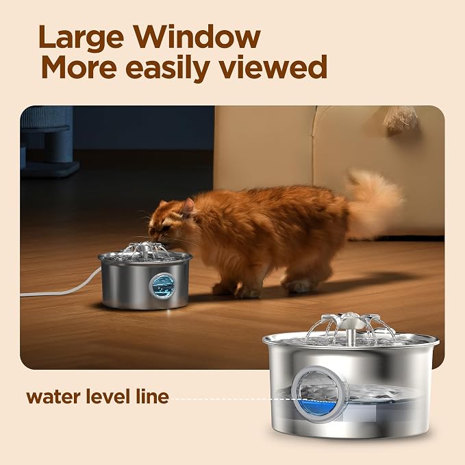 Pet Water Fountain Stainless Steel: Cat Fountain with 8 Filters & 8 Sponges | 88oz/2.6L Pet Fountain for Cats Indoor - Quiet Cats Dispenser - Cats Feeding & Watering Supplies - Gifts for Small Animals