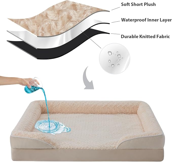 WNPETHOME Orthopedic Washable Dog Bed Large for Senior Dog Cozy Sleep | Waterproof Big Soft Dog Couch Sofa Bed for Dogs Relax with Removable Cover Supportive Comfort Pet Bed Beige 36x27 Inch