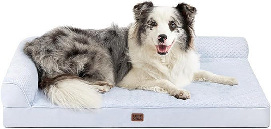 EHEYCIGA Memory Foam Dog Bed for Crate, L Plus Orthopedic Dog Bed, Washblue | Washable Removable Cover, Waterproof Flat Pet Sofa Couch with Nonskid Bottom, 41x27x6.5