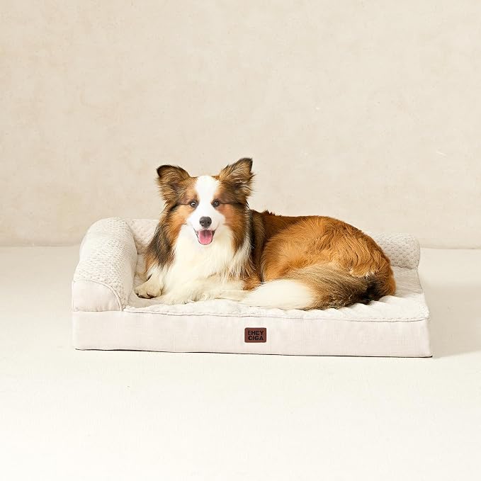 EHEYCIGA Extra Large Dog Bed Othorpedic, Memory Foam XL Dog Bed with Washable Removable Cover, Waterproof Pet Sofa Couch XLarge Size Dogs with Nonskid Bottom, 44x32x6.5, Beige | Washable Removable Cover, Waterproof Flat Pet Sofa Couch with Nonskid Bott...