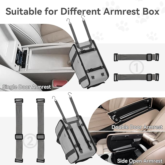 PETSFIT Multipurpose Console Dog Car Seat, Portable Small Dog Car Seat for Dogs, Cat Carrier, Pet Carrier Airline Approved with Safety Tether and Pockets (Light Grey)