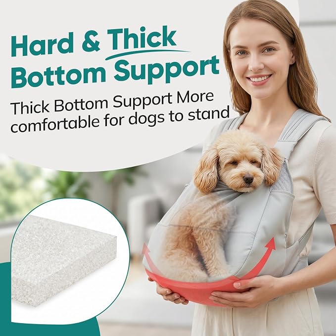 Dog Sling Carrier Front with Thicken Bottom Support for Small Dogs 10-16 lb | Adjustable, Hands Free, Comfortable Wearable, Lightweight, Vet Visits, Anxiety, Travel, Hiking, Safety Clip Grey