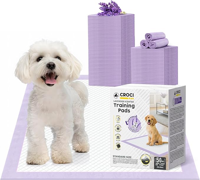 CROCI Puppy Pads with Adhesive Tabs Attractant Lavender Scent 22x22in 50Ct | Super Absorbent Pee Pads for Small Dogs Holds Up to 3 Cups of Urine, 6-Layers, Quick-Dry Surface, Leak-Proof, Disposable