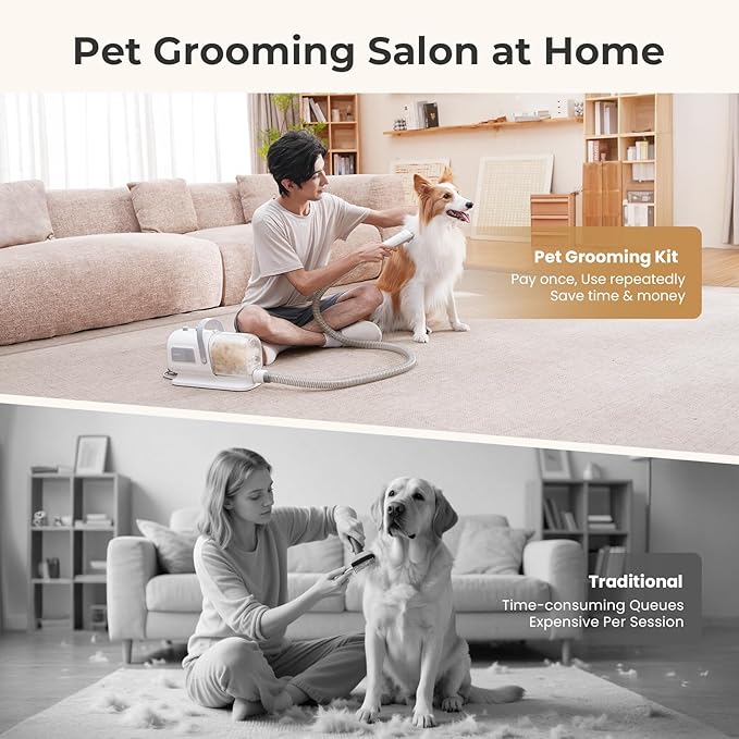 Pecute 7-in-1 Dog Grooming Vacuum & Dryer for Heavy Shedding | 10000Pa suction, adj suction & temp, home & salon use, 55dB low noise, 1.7L dust cup, reduces flying hair, easy cleanup