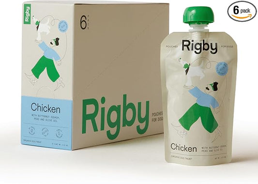 Rigby Organic Free-Range Chicken Dog Treat Squeeze Pouches — One Pouch Every Day for Meal Topping, Training, Pill Pockets, Lick Mats & Enrichment — Low-Calorie Real Food for Digestion & Daily Health