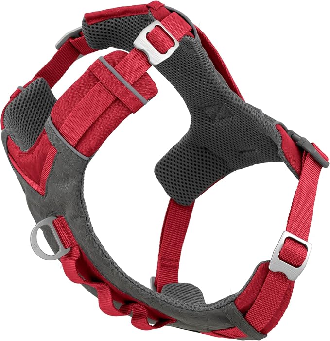 Kurgo Journey Air Dog Harness, Red, Extra Large | Padded Chest, Ripstop Outer & Breathable Mesh, Back Assist Handle, Rust-Free Aluminum Hardware, Reflective Trim