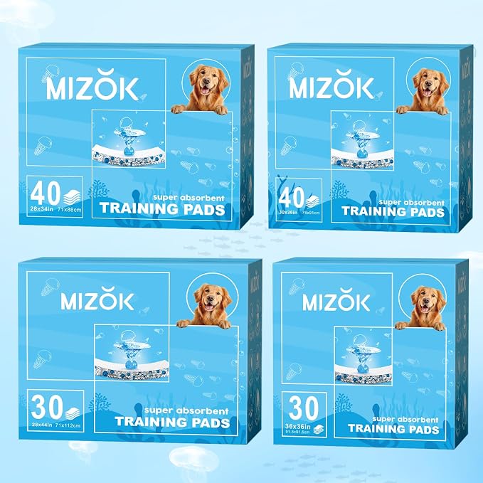 MIZOK XXL Pee Pads for Dogs Super Absorbent Extra Heavy Duty 36x36in 30Ct | Thick Blue Wee Wee Pads for Dogs with Jellyfish Prints Feature Adhesive Tabs and Leak Proof Layers for Potty Training