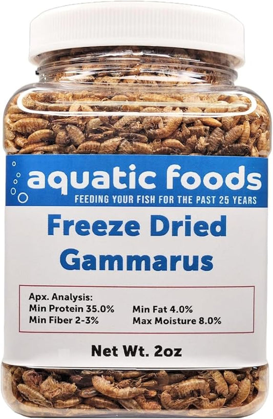 Aquatic Foods Inc. Gammarus Shrimp-Freeze Dried. Great for All Tropical Fish, Marine Fish, Cichlids, Carnivores, Discus, Coldwater Fish, Goldfish, Koi, Turtles Even Birds and Reptiles…6oz Med Jar