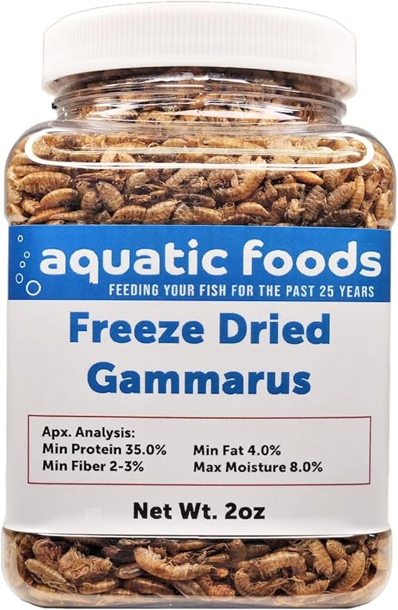 Aquatic Foods Inc. Gammarus Shrimp-Freeze Dried. Great for All Tropical, Marine, Cichlids, Carnivores, Discus, Coldwater Fish, Goldfish, Koi, Turtles Even Birds and Reptiles…1-lb Lg Jar