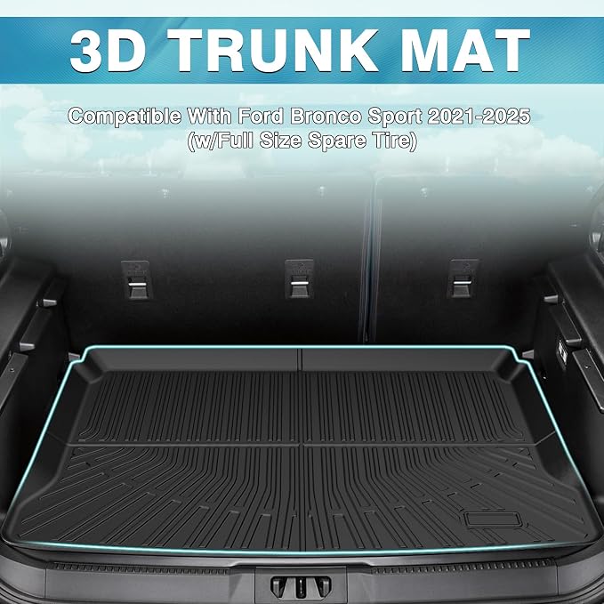 Mixsuper Cargo Liner for Ford Bronco Sport 2021-2026 (w/Full Size Spare Tire), Trunk Mat for Bronco Sport Accessories Cargo Mat Rear Trunk Liner Black