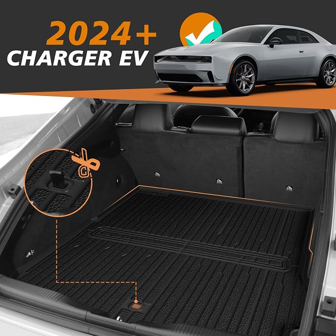 TripleAliners All-Weather Mats Compatible with 2026 2025 2024 Dodge Charger EV Accessories Floor Liners Trunk Cover Custom Fit TPE Heavy-Duty Liners (Trunk Mat)