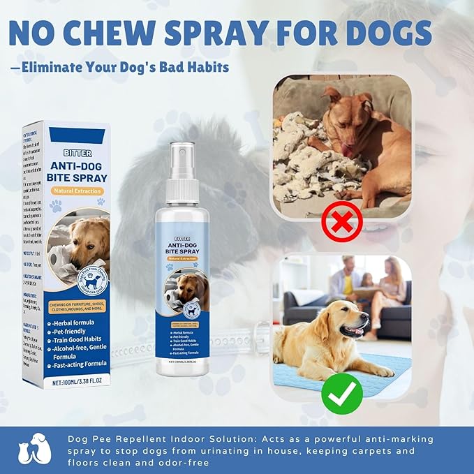 No Chew Spray for Dogs,Bitter Apple Spray for Dogs to Stop Chewing,Can Effectively Protect The Safety of Furniture,Plant,Shoes, Etc,Safe for People and Pets,Alcohol-Free, Indoor/Outdoor Use,100ML