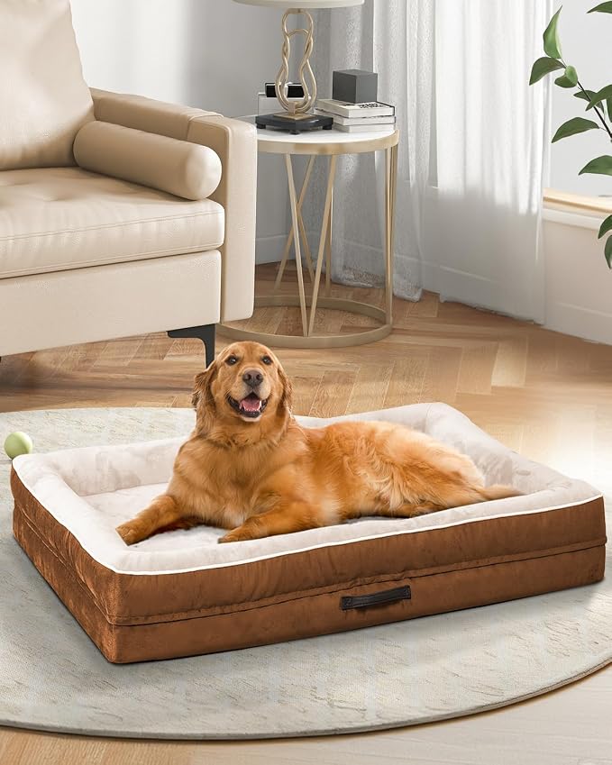 Upvilla Orthopedic Dog Bed XXL, Four-Sided Dog Sofa, Washable Cover, Brown | Removable Waterproof Dog Bed Cover, Egg-Crate Orthopedic Foam, Built-In Carry Handle, Indoor Large Pet Beds, Cat Beds