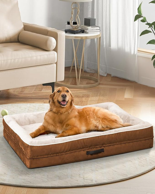 Upvilla Orthopedic Dog Bed XXL, Four-Sided Dog Sofa, Washable Cover, Brown | Removable Waterproof Dog Bed Cover, Egg-Crate Orthopedic Foam, Built-In Carry Handle, Indoor Large Pet Beds, Cat Beds