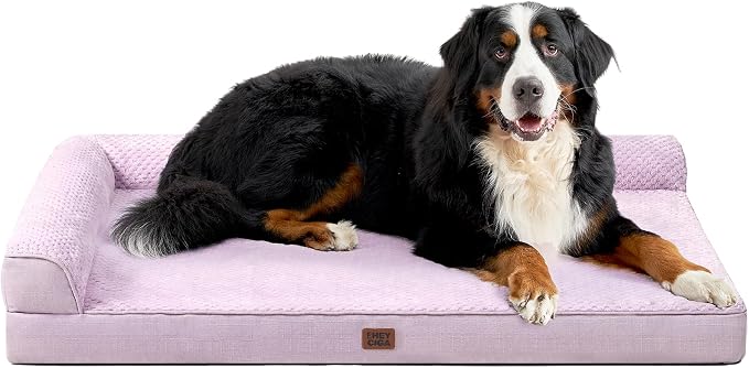 EHEYCIGA Memory Foam Dog Bed, Extra Large Orthopedic Dog Bed, Lilac | Washable Removable Cover, Waterproof Flat Pet Sofa Couch with Nonskid Bottom, 48x35x7.5