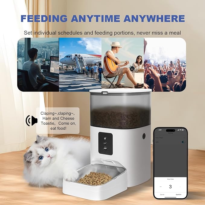 2.4G Automatic Cat Feeder, 4L WiFi Food Dispenser with 10s Voice Recorder, Pet Feeder up to 10 Meals per Day, Timed Cat Feeder with Dry Food Sealed Ring