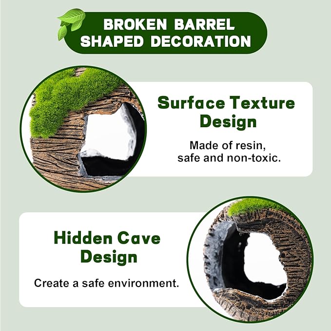 Rislobx Betta Fish Broken Barrel Decor Tank Accessories, Resin Fish Cave Aquarium Hide Tank Decoration (Small)